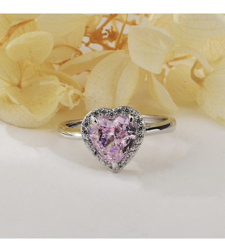 PINK HEART CRUSHED ICE RING