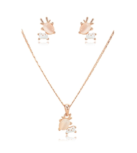 Комплект розово позлатяване еленчета с котешко око | Колекция Rose Gold | Бижута Invoke.bg