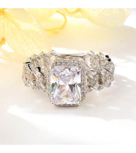 Сребърен пръстен с платина и кубични циркони | Колекция Silver Premium | Бижута Invoke.bg