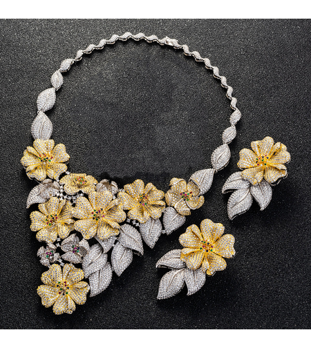 BEAUTIFUL FLOWERS SET WHITE GOLD PLATING