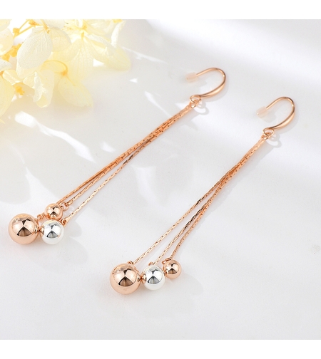 Обеци розово позлатяване дълги | Колекция Rose Gold | Бижута Invoke.bg