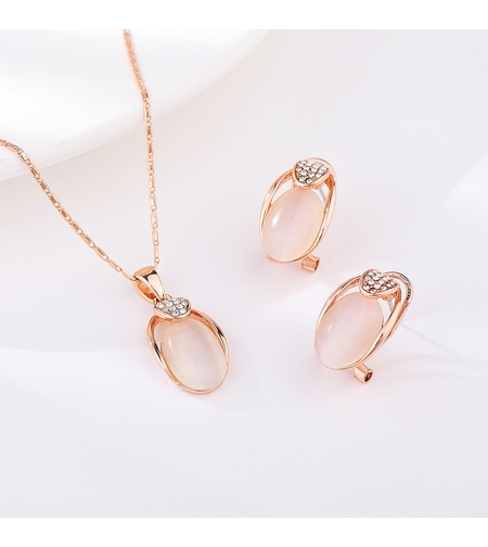 Комплект розово позлатяване котешко око | Колекция Rose Gold | Бижута Invoke.bg