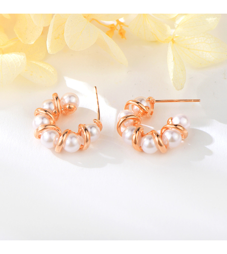 Сребърни обеци с розово позлатяване и перли | колекция Delicate Silver | Бижута Invoke.bg