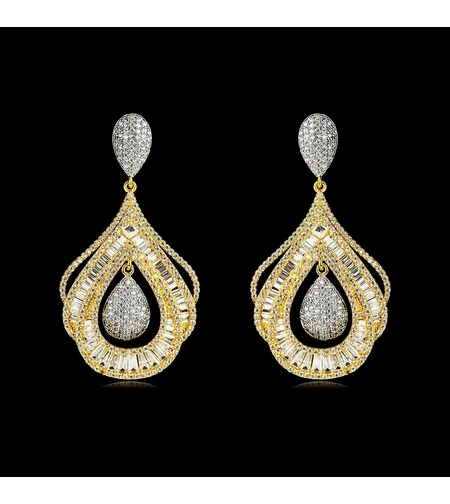 Обеци бяло и жълто позлатяване с кристали Swarovski | Бижута Invoke.bg