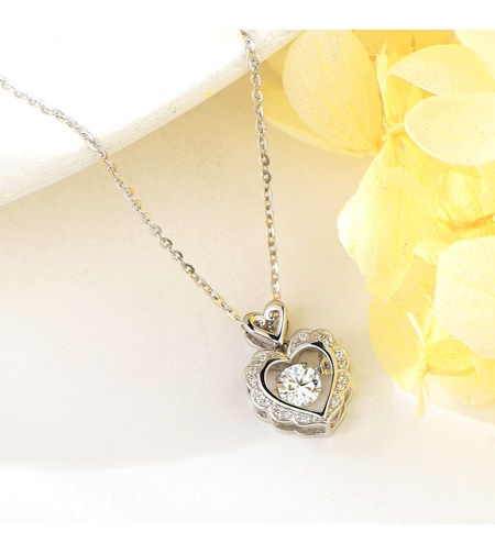 Сребърно колие Сърце | Колекция Мойсанит | Бижута Invoke.bg