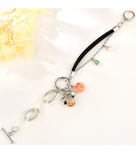 Гривна бяло позлатяване Панда с черен текстил | Бижута Invoke.bg