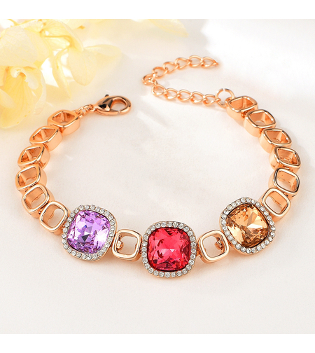 Гривна розово позлатяване цветни кристали | Колекция Rose Gold | Бижута Invoke.bg