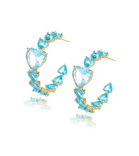 Обеци жълто позлатяване сини сърца | Колекция Luxury Secret | Бижута Invoke.bg