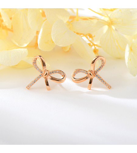 Сребърни обеци Панделки розово позлатяване | колекция Delicate Silver | Бижута Invoke.bg