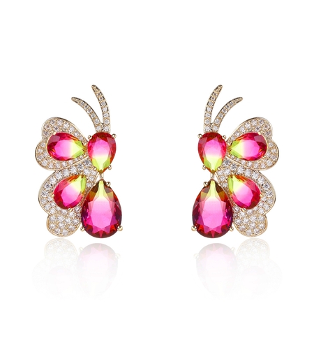 Обеци жълто позлатяване 'Розова пеперуда' | Колекция Luxury Secret | Бижута Invoke.bg