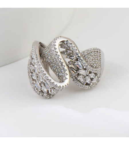 Сребърен пръстен платиниран с кубични циркони | Колекция Silver Premium | Бижута Invoke.bg