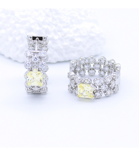 Сребърни обеци с камъни жълт циркон | Колекция Silver Premium | Бижута Invoke.bg