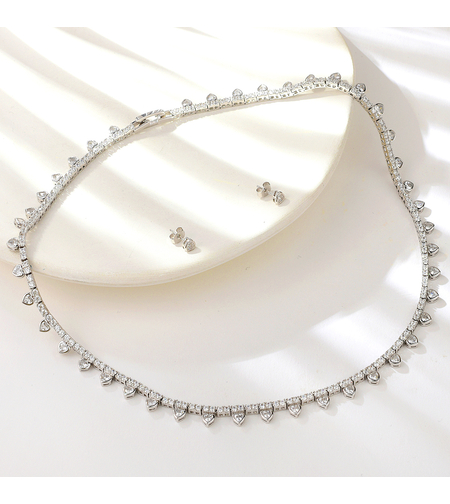 Сребърен комплект с платина и кубични циркони | Колекция Silver Premium | Бижута Invoke.bg