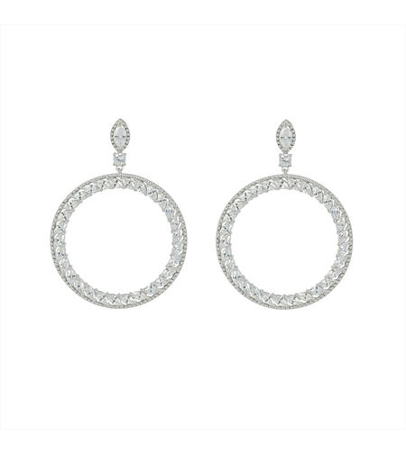 Обеци кристални халки бяло позлатяване | Колекция Luxury Secret | Бижута Invoke.bg