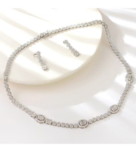 Сребърен комплект с платина и кубични циркони | Колекция Silver Premium | Бижута Invoke.bg