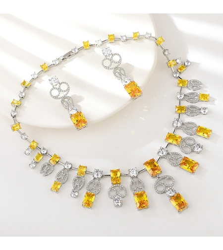 Комплект бяло позлатяване жълти кристали | Колекция Luxury Secret | Бижута Invoke.bg