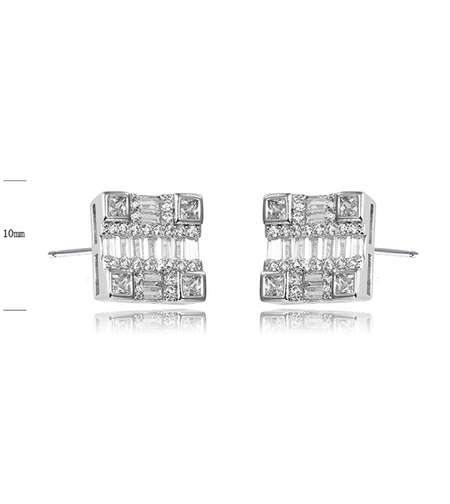 Геометрични сребърни обеци с платина и кубични циркони | Колекция Silver Premium | Бижута Invoke.bg