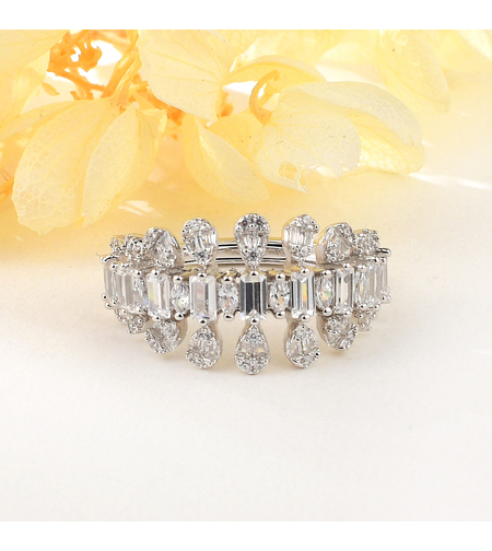 Сребърен пръстен с платина и кубични циркони | Колекция Silver Premium | Бижута Invoke.bg