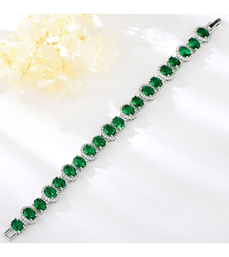 Гривна бяло позлатяване Зелени кристали | Колекция Luxury Secret | Бижута Invoke.bg