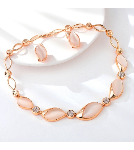 Комплект розово позлатяване с котешко око | Колекция Rose Gold | Бижута Invoke.bg