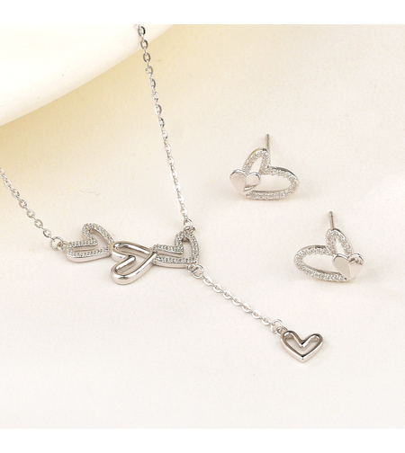 Сребърен комплект Сърца с родий | колекция Delicate Silver | Бижута Invoke.bg