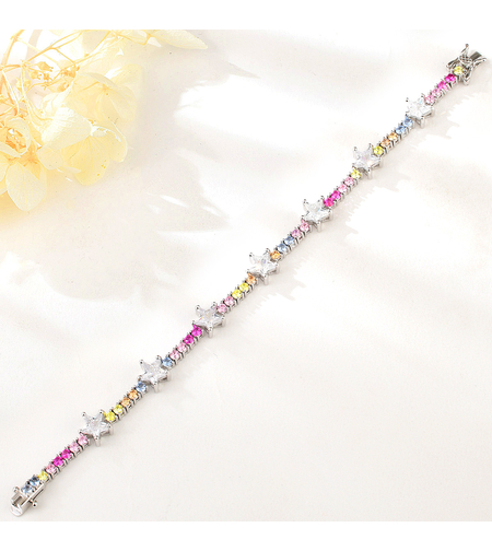 Сребърна гривна с платина и цветни кубични циркони | Колекция Silver Premium | Бижута Invoke.bg