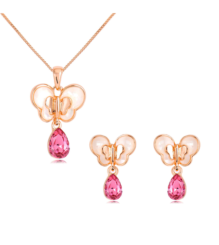 Комплект розово позлатяване пеперуди с кристали Swarovski Indian pink | Колекция Rose Gold | Бижута Invoke.bg