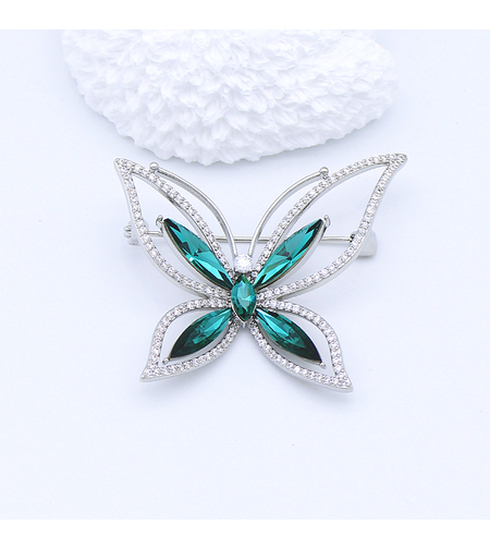 Луксозна брошка бяло позлатяване 'Тюркоазена пеперуда'
