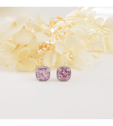 Сребърни обеци квадратни розови | Колекция Crushed Ice | Бижута Invoke