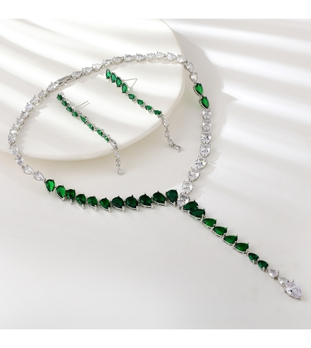 Комплект бяло позлатяване зелени капки | Колекция Luxury Secret | Бижута Invoke.bg