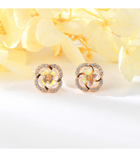 Сребърни обеци Цветя с розово позлатяване | колекция Delicate Silver | Бижута Invoke