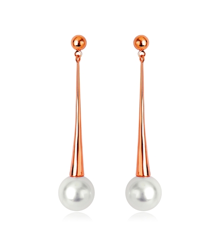 Обеци розово позлатяване дълги с перли | Колекция Rose Gold | Бижута Invoke.bg