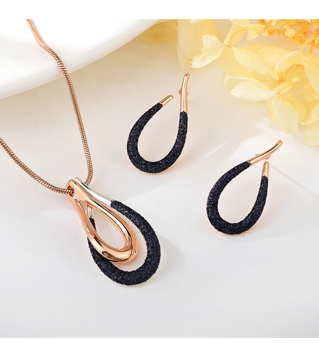 Комплект розово позлатяване черен кристален прашец | Колекция Rose Gold | Бижута Invoke.bg