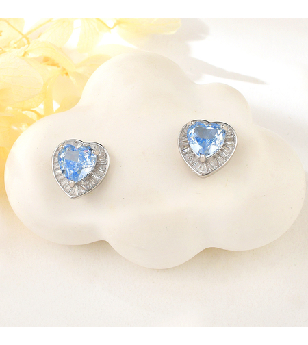 Сребърни обеци сини сърца с родий | колекция Delicate Silver | Бижута Invoke.bg