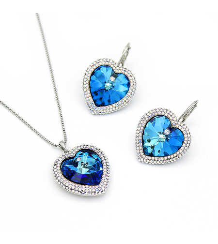 Комплект бяло позлатяване синьо сърце 1000000000665 | Колекция Luxury Secret