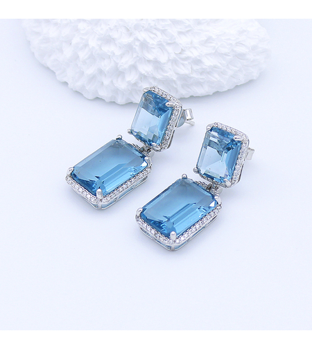 Сребърни обеци с камъни син циркон | Бижута Invoke.bg