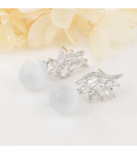 SILVER EARRINGS WITH CAT'S EYE STONE - 2700000062562