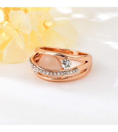 Пръстен розово позлатяване котешко око и кристали | Колекция Rose Gold | Бижута Invoke.bg