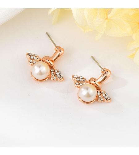 Обеци розово позлатяване перлени панделки | Колекция Rose Gold | Бижута Invoke.bg