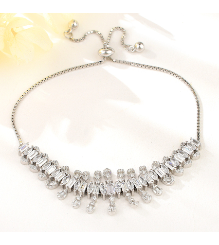 Сребърна гривна с платина и кубични циркони | Колекция Silver Premium | Бижута Invoke.bg