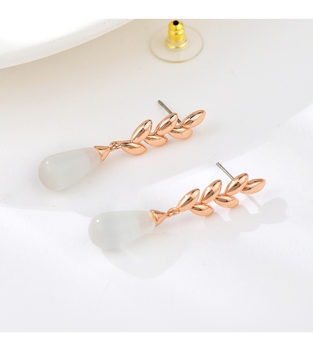 Обеци розово позлатяване стръкче котешко око | Колекция Rose Gold | Бижута Invoke.bg