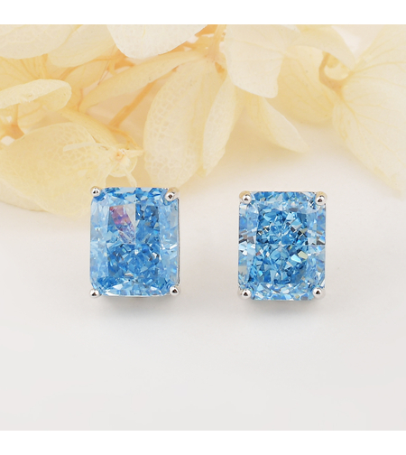 Сребърни обеци квадратни сини | Колекция Crushed Ice | Бижута Invoke