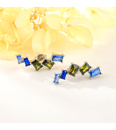 Сребърни обеци с платина и цветни кубични циркони | Колекция Silver Premium | Бижута Invoke.bg