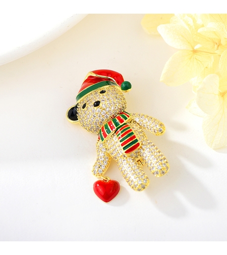 Коледна брошка 'Мече' жълто позлатяване | Бижута Invoke.bg