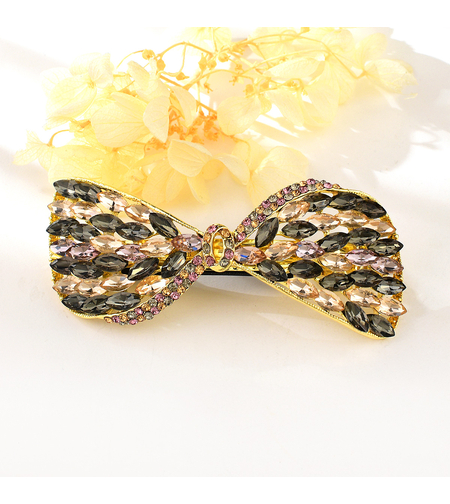 RIBBON WITH COLORFUL CRYSTALS HAIR CLIP YELLOW GOLD PLATING