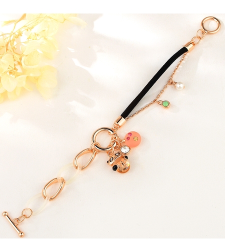 Гривна розово позлатяване панда черен текстил | Колекция Rose Gold | Бижута Invoke.bg