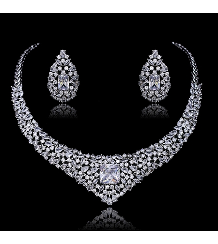 Комплект бяло позлатяване Кристални капки | Колекция Luxury Secret | Бижута Invoke.bg