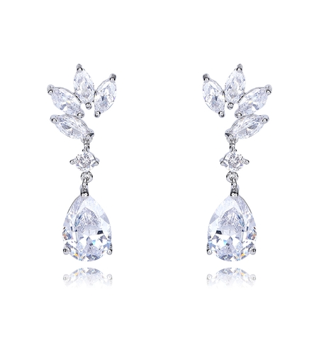 Обеци бяло позлатяване росна капка | Колекция Luxury Secret | Бижута Invoke.bg