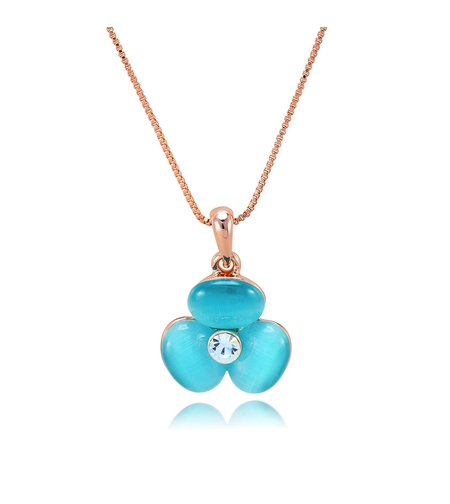 Колие розово позлатяване синьо цвете котешко око | Колекция Rose Gold | Бижута Invoke.bg