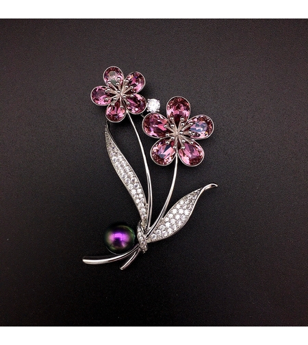 Брошка бяло позлатяване 'Виолетово цвете' | Бижута Invoke.bg